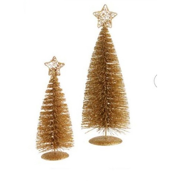 Gold glitter bottlebrush tree set with star 10" & 14" Christmas or all year deco - Picture 2 of 3